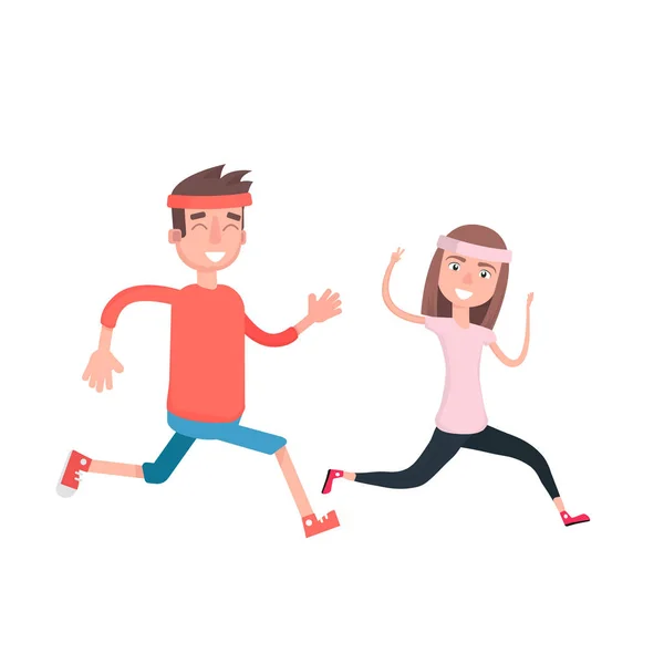 Muž a žena ve sportovní běží na bílém pozadí. — Stockový vektor