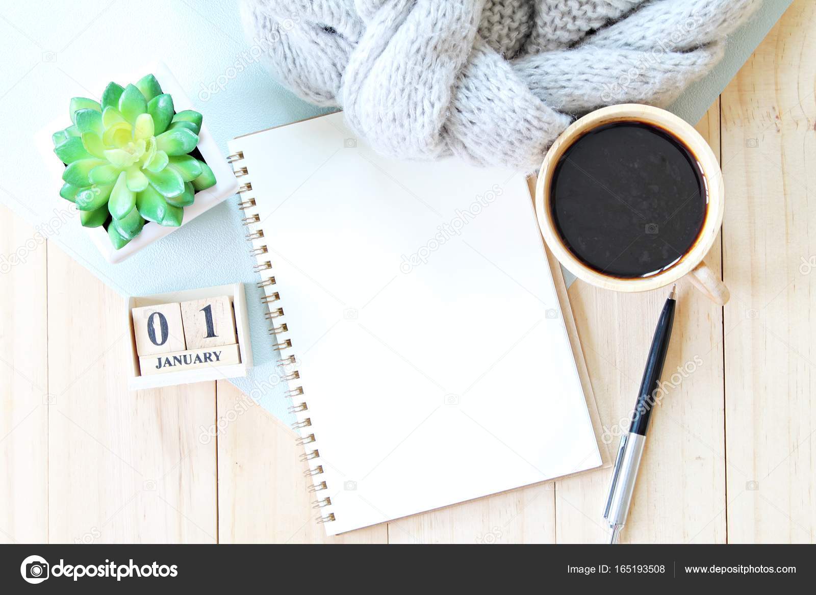 Desk Table With Scarf Notebook Paper Accessories Cube Calendar