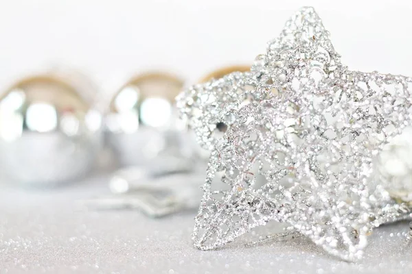 Yıldız ve parlak arka plan bokeh parlak gümüş süs