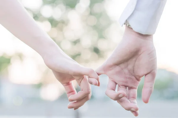 Close Jovens Recém Casados Bonitos Segurando Mãos — Fotografia de Stock