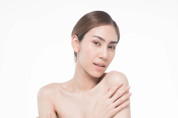 Genç Güzel Asya Kadın Vücudu Beyaz Arka Plan Kavramı Cilt — Stok fotoğraf