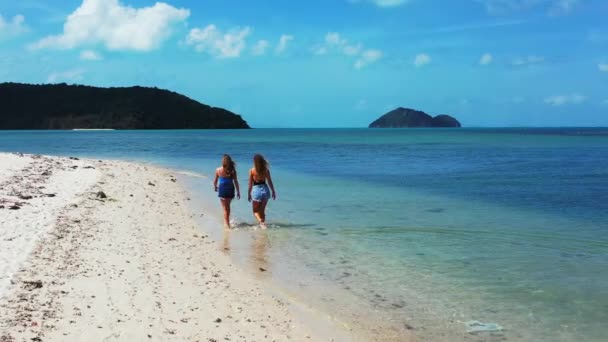 Kumlu Kumsalda Yürüyen Kızların Bir Şey Hakkında Konuştuklarını Görmek — Stok video