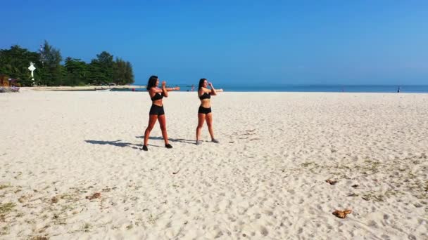 Chicas Haciendo Ejercicio Playa — Vídeos de Stock