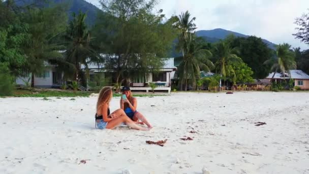 매력적 친구들이 해변에서 즐거운 휴가를 보내고 컨셉트 — 비디오