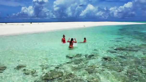 Piękne Młode Kobiety Cieszące Się Słonecznym Dniem Plaży Egzotyczne Letnie — Wideo stockowe