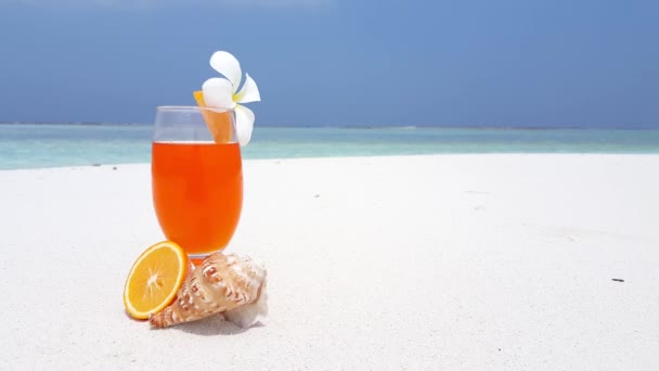 Cocktail Con Flor Plumeria Infierno Mar Playa Viaje Barbados Caribe — Vídeos de Stock