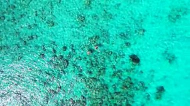 İnsanlar turkuaz suyu seviyor. Bali 'nin yaz deniz manzarası.