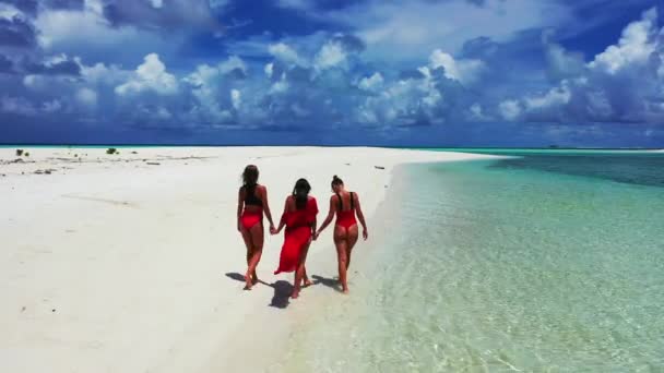 Gruppo Tre Belle Giovani Donne Attraenti Che Camminano Sulla Spiaggia — Video Stock