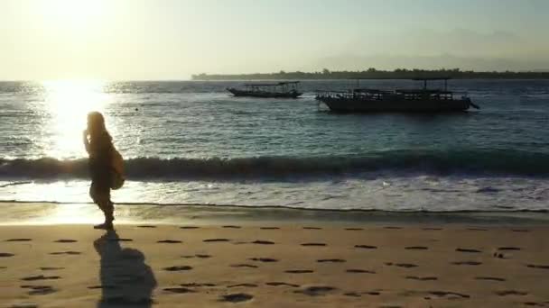 Plecak Podróżnik Azja Kobieta Tropikalnej Plaży — Wideo stockowe