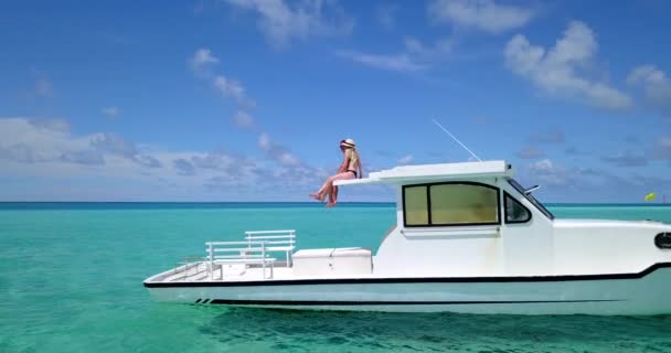 Lovely couple sunbathing on yacht — Stock Footage Lovely Couple Sunbathing Yacht Video Clip