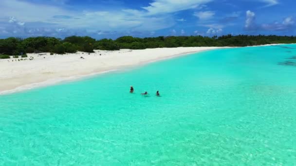 Vista Aérea Hermosas Chicas Jóvenes Playa Tropical — Vídeos de Stock