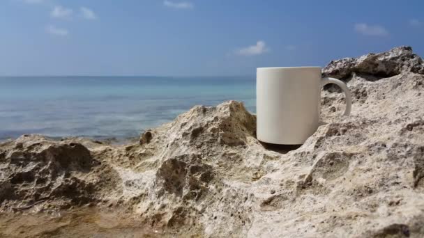 海岸沿いの白いカップ インドネシアのバリで熱帯の休暇を楽しむ — ストック動画