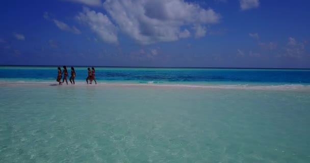 Vista Aérea Hermosas Mujeres Jóvenes Disfrutando Vacaciones Tropicales Maldivas — Vídeos de Stock