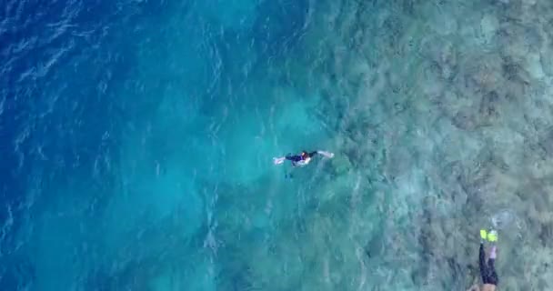 女友和男朋友在水晶海洋中游泳的头像 夏季旅游概念视频天线 — 图库视频影像