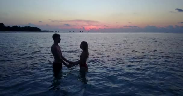 Pasangan Romantis Bahagia Pantai Tropis — Stok Video