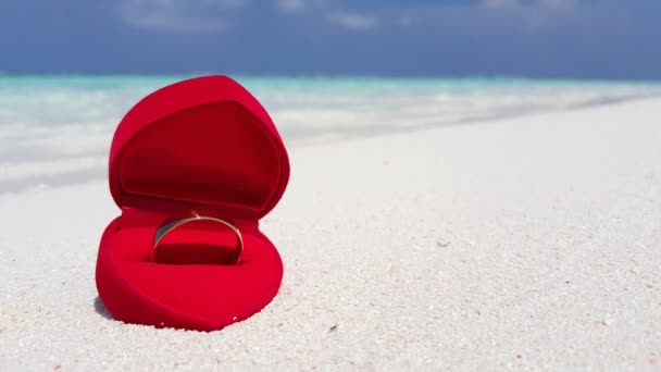 Cincin Emas Dalam Kotak Merah Pantai Pemandangan Pemandangan Pemandangan Pemandangan — Stok Video