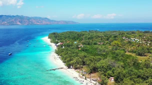 Blick Von Oben Auf Die Insel Mit Angedockten Booten Reise — Stockvideo