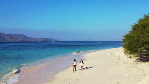 Vacanze Estive Esotiche Donne Che Rilassano Sulla Spiaggia Sabbia Bianca — Video Stock