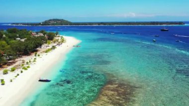 Drone flying above big island. Enjoying nature of Bali, Indonesia. 