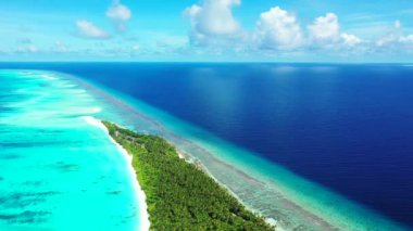 Vibrant turquoise sea edging tropical island. Enjoying nature of Dominican Republic, Caribbean.   