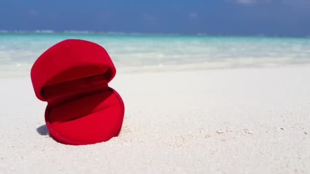 Video Una Scatola Vuota Forma Cuore Rosso Sulla Spiaggia Sabbia — Video Stock