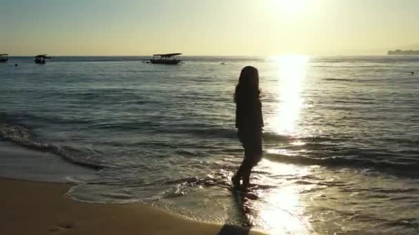 Silhueta Mulher Praia Pôr Sol — Vídeo de Stock