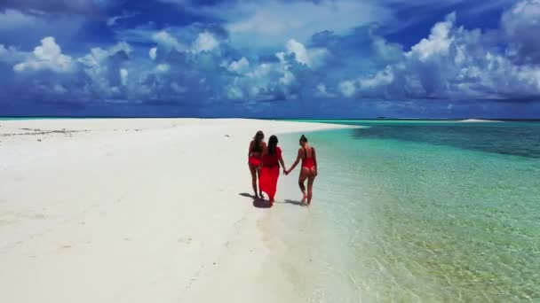 Три Прекрасні Молоді Жінки Пляжі Балі — стокове відео