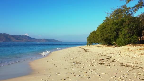 Keltainen Hiekkaranta Rauhallisella Merellä Eksoottinen Matka Balille Indonesiaan — kuvapankkivideo