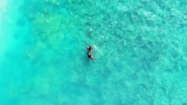 Filmagem Aérea Duas Garotas Nadando Oceano — Vídeo de Stock