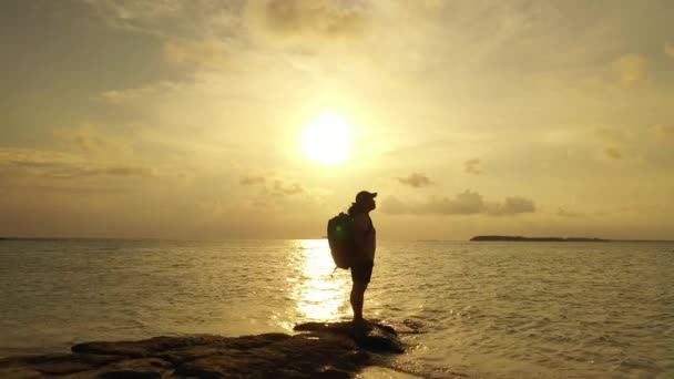 Donna Che Cammina Sulla Spiaggia Tramonto — Video Stock