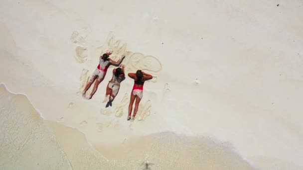 熱帯海岸の美しい少女たちの空中風景 — ストック動画