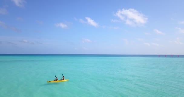 Dívka Její Přítel Koni Loď Oceánu Blízkosti Krásného Ostrova Cestovní — Stock video
