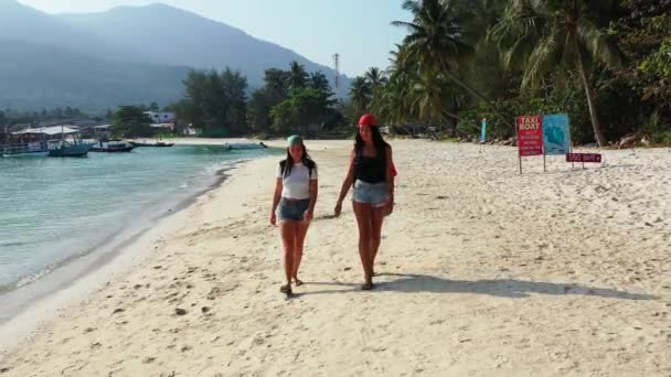 Imágenes Arriba Dos Amigas Caminando Por Playa — Vídeos de Stock