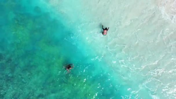 两个女孩在海里游泳的空中录像 — 图库视频影像