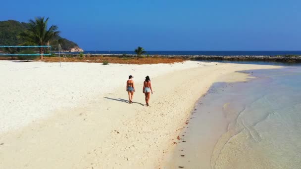 Imágenes Alto Ángulo Mujeres Caminando Playa — Vídeos de Stock