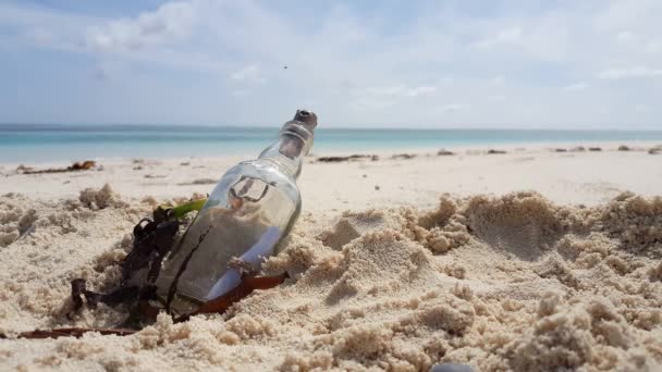 Glass Bottle Beach Exotic Nature Dominican Republic Caribbean — Stock Video