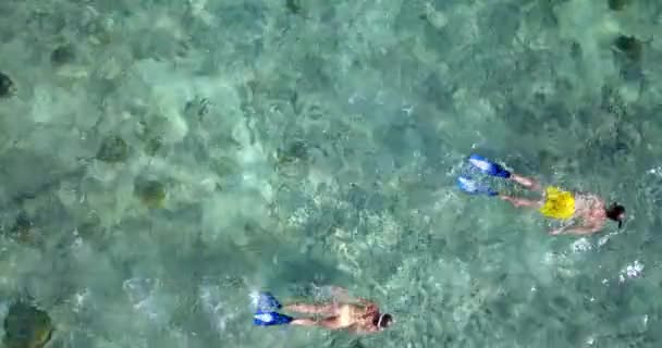 Imagens Alto Ângulo Visão Casal Desfrutando Férias Nadando Oceano Cristal — Vídeo de Stock