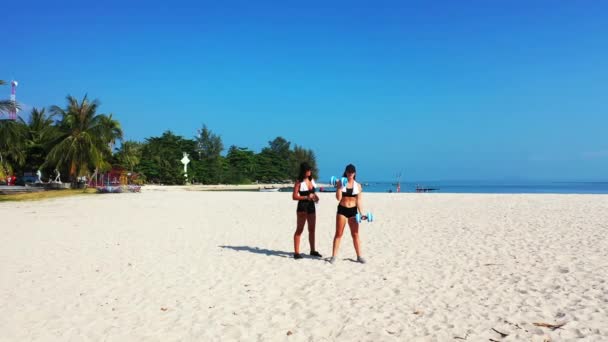 Meninas Fazendo Exercício Praia — Vídeo de Stock