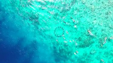 Turistlerin denizde şnorkelle yüzüşlerinin en üst görüntüsü. Jamaika, Karayipler Manzarası.