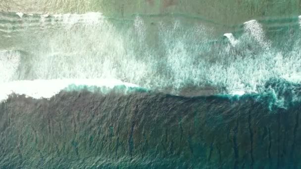 Vue de dessus des vagues de course sur le rivage. Paysage des Seychelles, Afrique de l'Est.