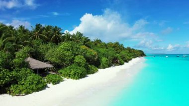 Sahil şeridinde aydınlık bir sabah. Fiji, Okyanusya 'nın doğal manzarası.