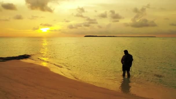 日落时海滩上女人的轮廓 — 图库视频影像