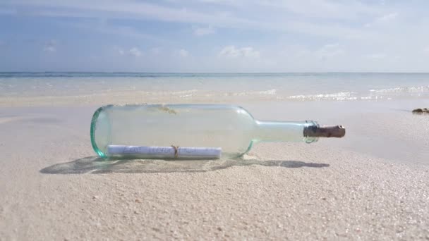 Schließen Sie Die Glasflasche Strand Exotische Natur Von Bora Bora — Stockvideo