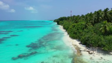 Sulu turkuaz deniz manzaralı. Bahamalar cennet sahnesi, Karayipler.