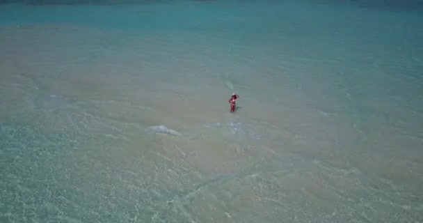 Vue Aérienne Femme Bikini Marchant Dans Eau Sur Les Îles — Video