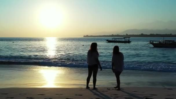 Schöne Junge Frauen Tropischen Strand — Stockvideo