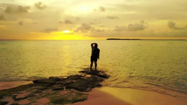 Σιλουέτα Της Γυναίκας Στην Παραλία Κατά Ηλιοβασίλεμα — Αρχείο Βίντεο