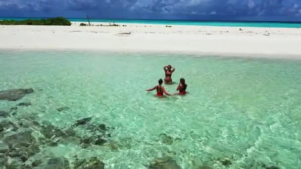 Vista Aérea Las Mujeres Jóvenes Hermosas Tomar Sol Relajarse Playa — Vídeo de stock