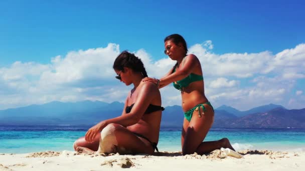 Attractive Girls Relaxing Beach Bora Bora — Stock Video