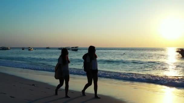 Belas Mulheres Jovens Praia Tropical — Vídeo de Stock